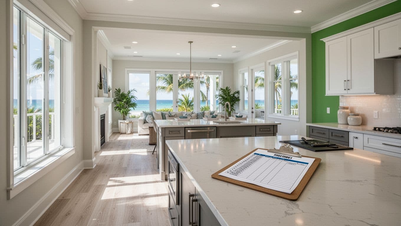 Updated coastal renovation interior with cabinets, pale flooring, and durable finishes.