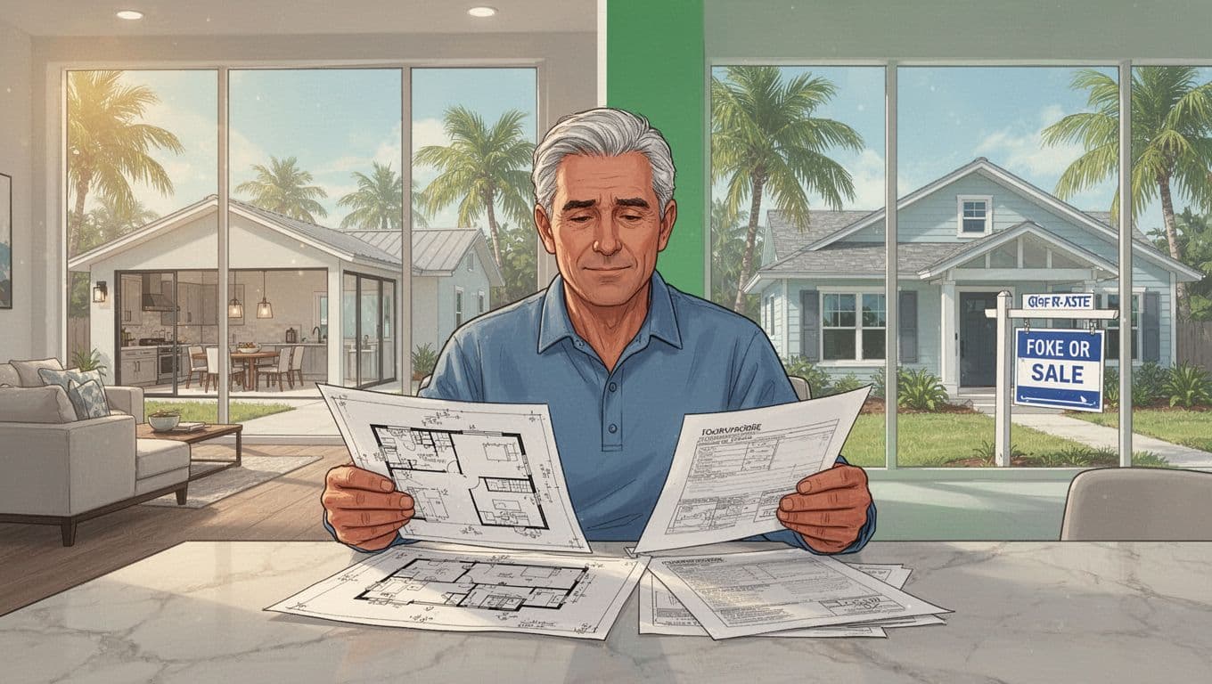 Southwest Florida renovation or move decision at a sunny planning table.