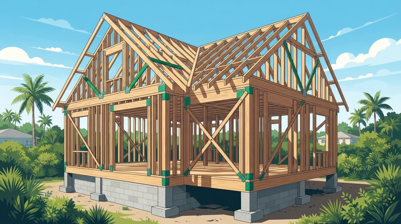 Storm-ready framing for a coastal Florida home.