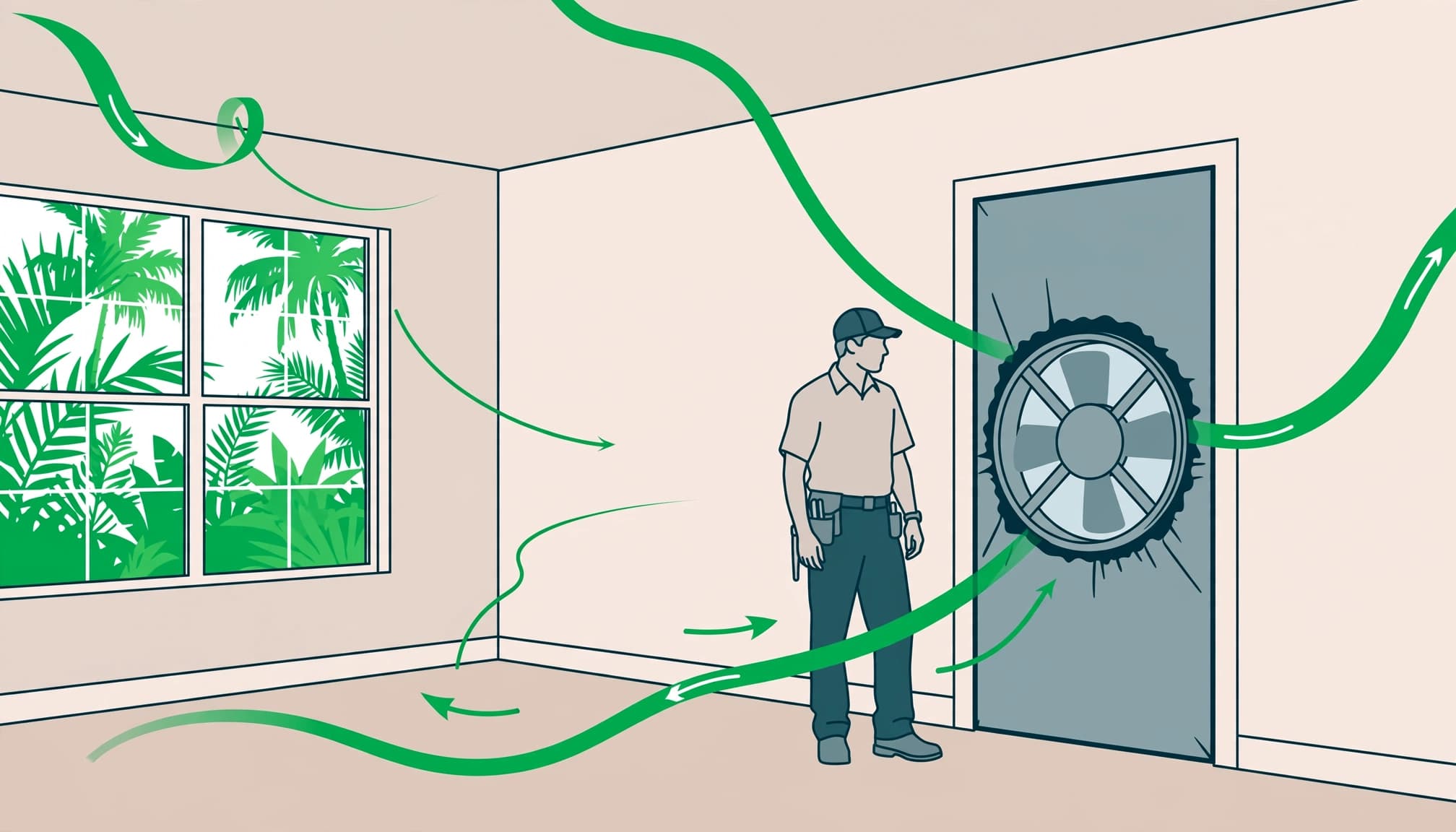 HVAC load calculation verification through blower-door testing in a nearly finished Florida home.