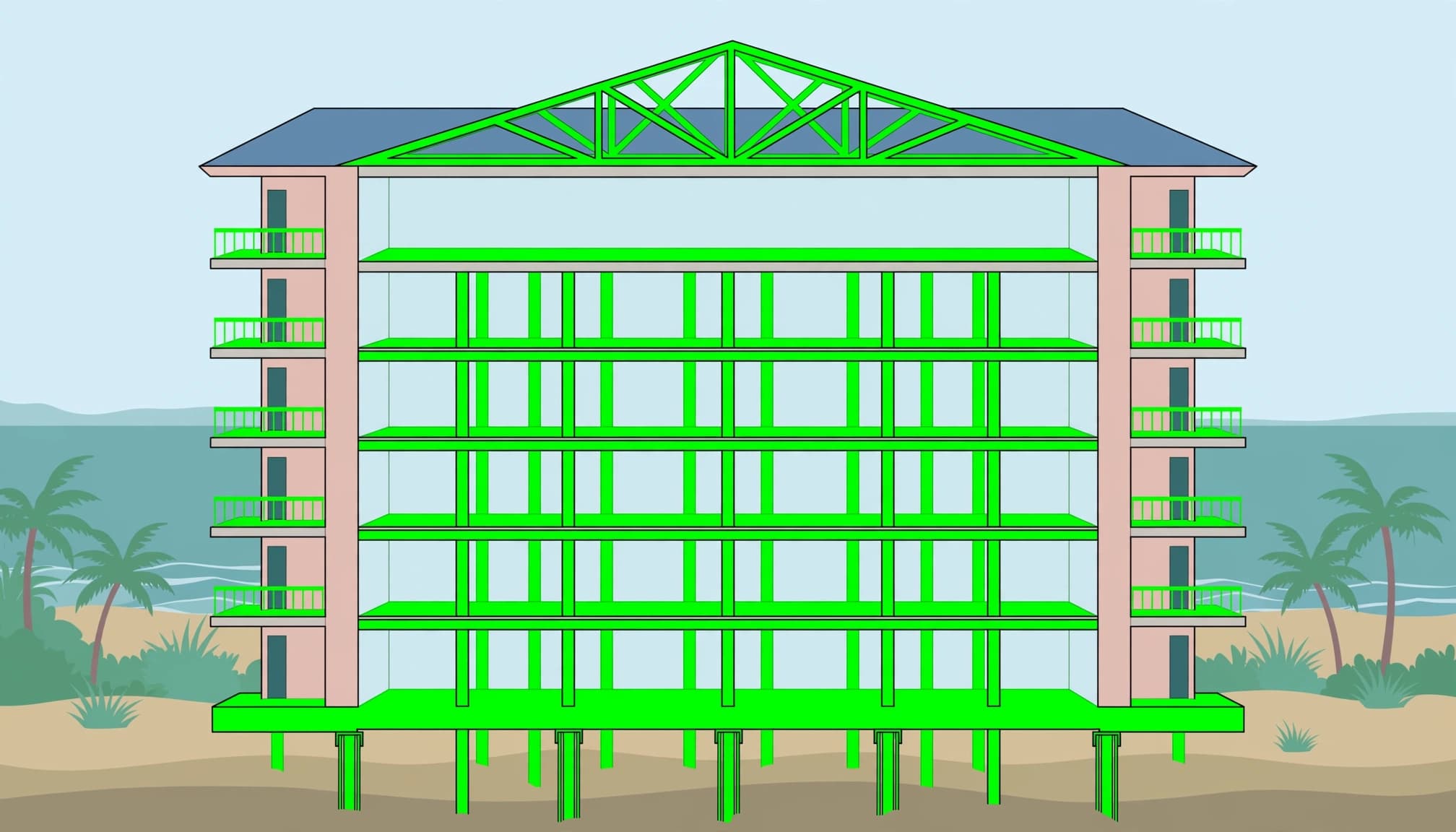 Illustrated condominium cutaway showing structural components reviewed during a milestone inspection